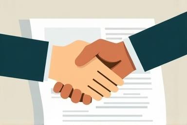 Legal contract document with handshake